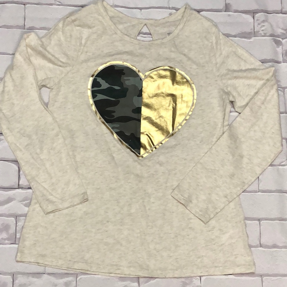 Girls Long Sleeve Tan/Camo Gold Foil Keyhole